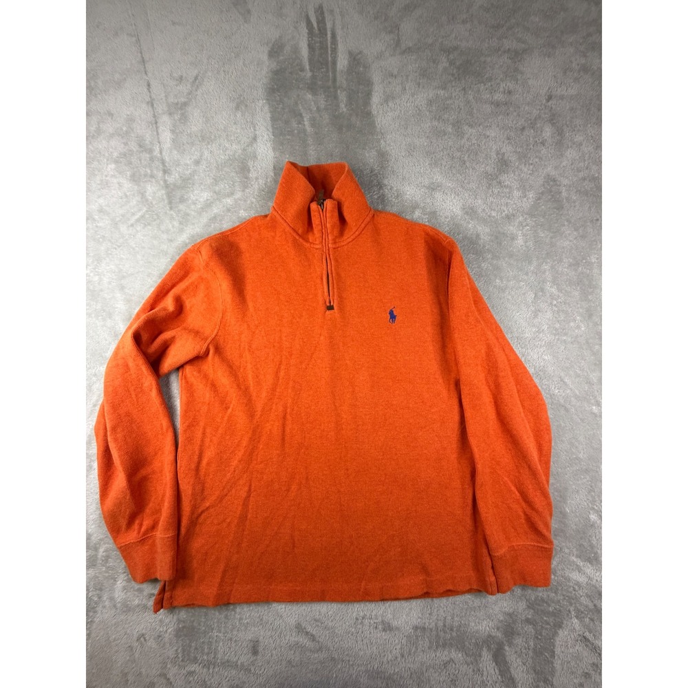 Polo Ralph Lauren Quarter Zip Pullover Mens Size Medium Orange Cotton Sweater